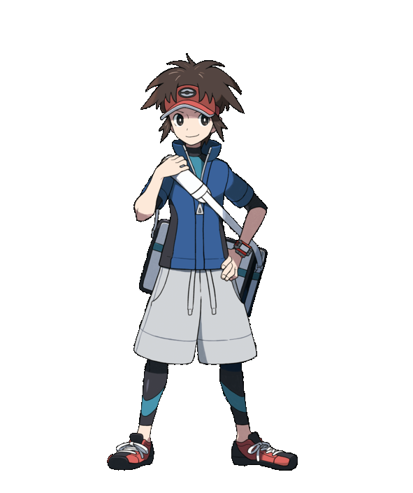 Pokémon trainer, anime boy, black hair, red eyes, fa