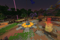 The blue team's bonfire, flag, and respawn point in the arena.
