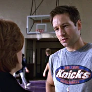 Mulder wearing Knicks shirt