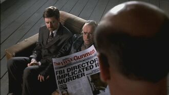 Skinner shows the article the Lone Gunmen were writing