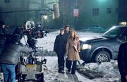 Amanda Peet, David Duchovny and Gillian Anderson filming