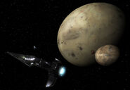 Сюжетный Персей на фоне двух планет Края еретиков в игре X³: Воссоединение