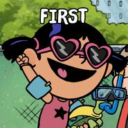 Yadina Riddle Wearing Swimsuit and Love Sunglasses.