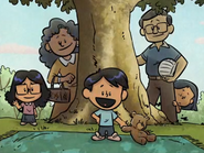 2nd-last photo of Rukmini episode showing him with his bear again (as seen in earlier episode) but also with two sisters and their mother and father