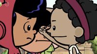 Cleopatra demonstrating proper eyesight to Xavier.
