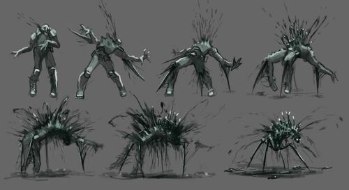 Concept art depicting the Chryssalid's violent reproductive process.