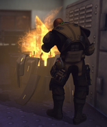 A soldier recovers a Meld canister