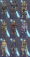 Shulk's various sets of armour