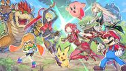 Promotional Artwork of Shulk fighting Pyra and Mythra