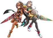 Mythra's Super Smash Bros. Ultimate color option that is based on Nia, alongside Pyra's corresponding costume