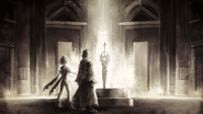 Addam and Pyra sealing the third Aegis sword
