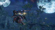 A Skell flying during night-time