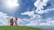 Rex, Pyra, and Mythra observing the World Tree