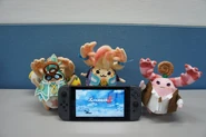 Title screen on a Japanese Switch shown by the plushy Tatsu, Riki and Monopon