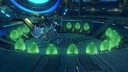 The party stand amongst Titan eggs