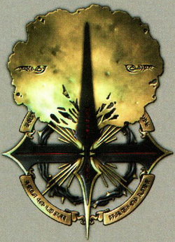 Ormus symbol, an upside down cross and elm tree.