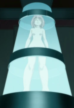 A female Realian () in a test tube.