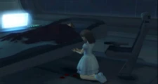 Shion holding her mother's blood.