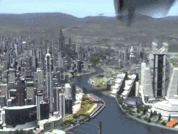 A futuristic city filled with flying cars.