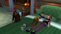 Mary and Shelley sleeping next to Jr. on Gaignun's bed after the charges against them are dropped.