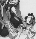 Myyah's death at Ramsus's hands, from the Xenogears Comic Anthology.