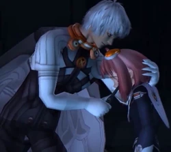 Albedo threatens to slit MOMO's throat.