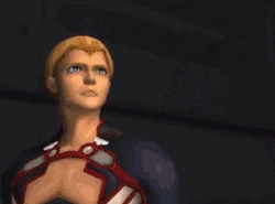 GIF showing Ziggy witnessing Andrew Cherenkov's transformation into a Gnosis, then experiencing a brief flashback to a scene of Voyager standing in silhouette with a glowing weapon.