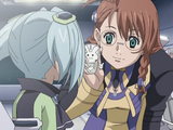 Shion showing a Realian her phone.