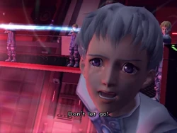 Albedo tearfully begs Jr. not to let go, moments before linking with U-DO.