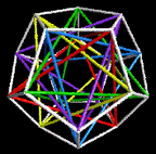 Five tetrahedra fit inside the dodecahedron.