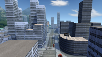 The high skyscrapers, located in downtown.