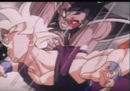 turles hits teen gohan in back if the neck ,makeing the boy gag spit