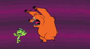 Beast Boy being chased by a angry bear