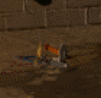 In the current enhanced frame, I see a trashcan lid, a traffic cone, a bottle of mustard, a pair of blue pliers and some other random stuff I've not been able to identify yet, moving together across the ground. What the actual ch*rp?