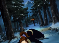 Shadowcat falls while running from Wolverine