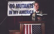 1984: MINISTER DUBS MUTANTS "GOD'S CURSE." “The Human Majority” targets Mutants as God’s curse. Popular televangelist minister, Bob Bell, and his organization, “The Human Majority,” champion a strong anti-mutant movement. Among their principles is the belief that disease is God’s curse for mutant integration.