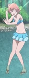 Yui appears in her swimsuit by the riverbank playing with Komachi.