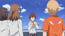 Hayato, Haruka, and Yukko attempting to comfort Minami into coming back to the school.