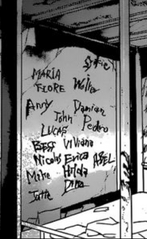 Dina's name written on the shelter wall.