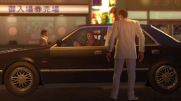 Nishiki shouts Kiryu to get inside his car for his protection from Dojima Family