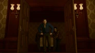 Nishida dragging Goro Majima's cash into the Tojo Clan HQ.