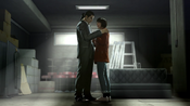 Majima grabs Makoto from falling