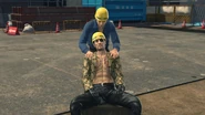 Nishida massaging his boss, Goro Majima.