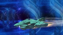 A Czvarke fighter flying through the gates' hyperspace corridors