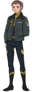 The fighter squadron uniform is a jumpsuit with a bomber jacket on top. The jacket has the EFCF Bomber jacket on top. It features the air corps' logo on the left side of the chest. Only in 2199,[14] the Cosmo Falcon's uniform patch was on the right side of the chest.[8]