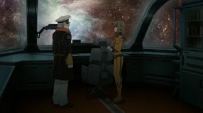 Yurisha and Okita discuss the wave motion gun