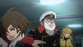 Okita, Kodai and Mori lose their balance due to the wave motion engine's malfunction