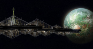 Baleras II in orbit, facing the planet Gamilas