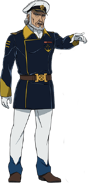Yellow-collared Captain Formal Uniform. The coat has a slightly bluish color and the trousers have blue cuffs.