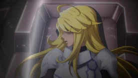 The teenage Sasha Iscandar Kodai inside of the pod, drifting through space